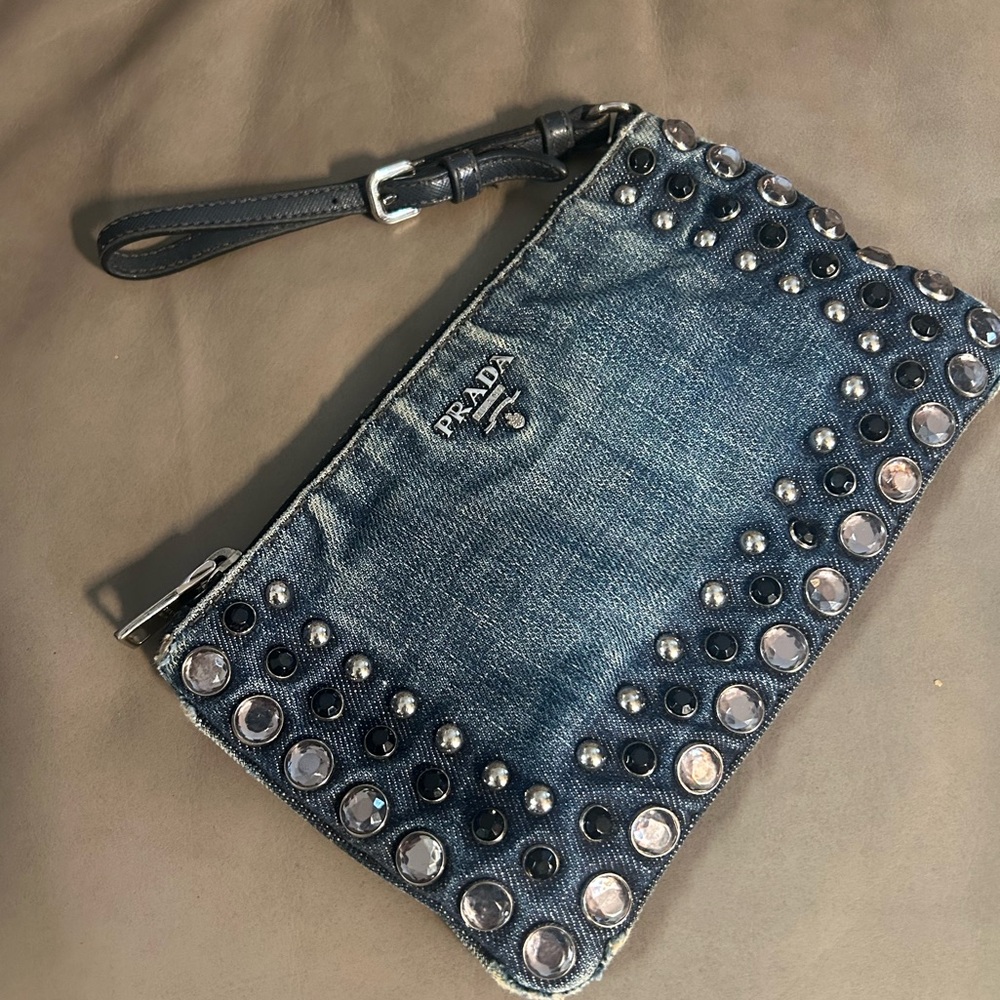 💥SOLD💥 PRADA Denim Borchie Wristlet Pouch Bag Authentic with COA cards receipt - Picture 17 of 17